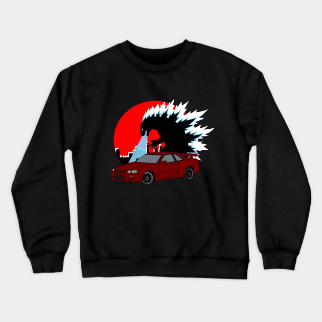 Red Godzilla Skyline Crewneck Sweatshirt by VanityChiks